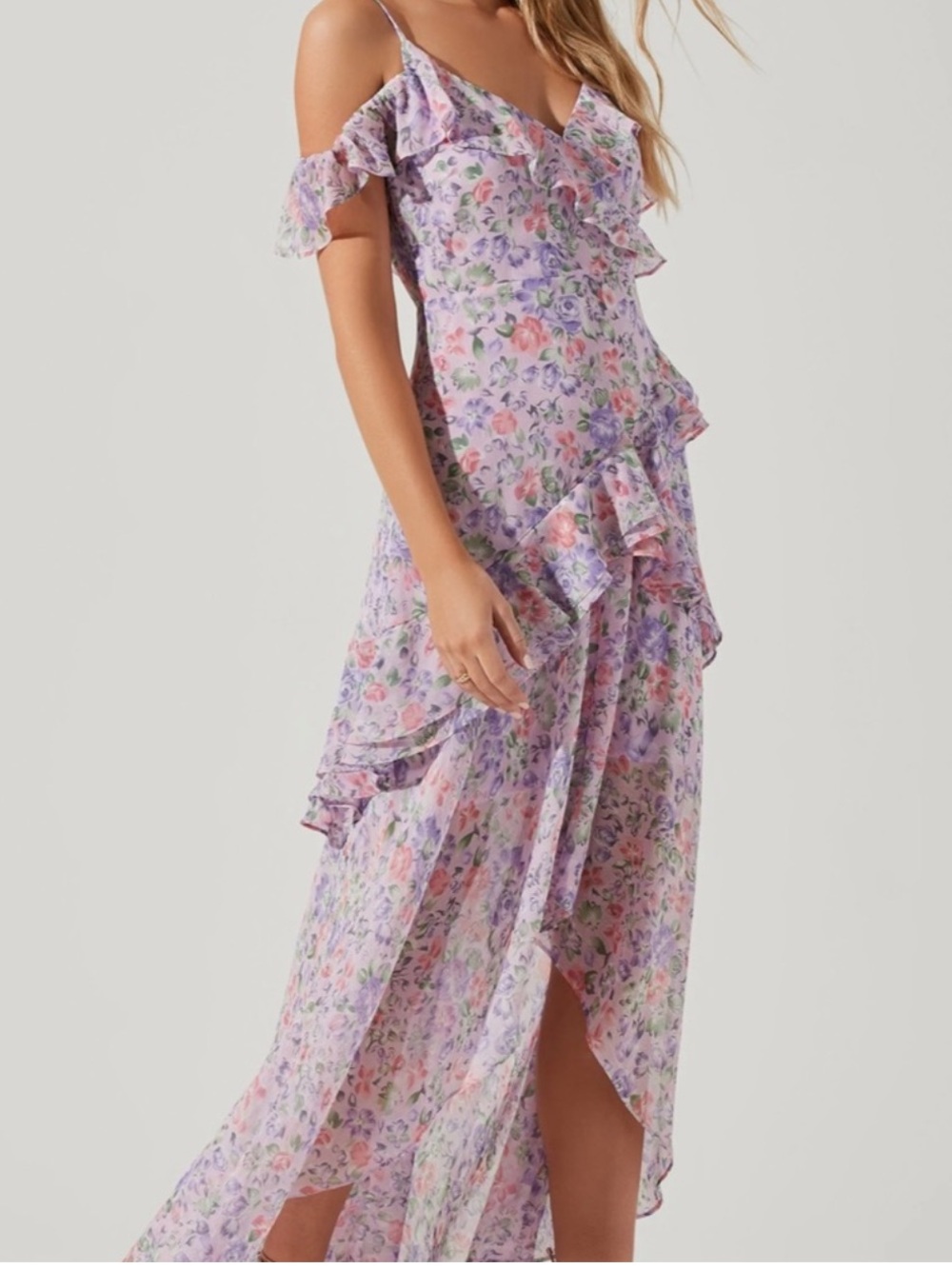 ASTR Pemberley Floral Ruffle High-Low Maxi Dress